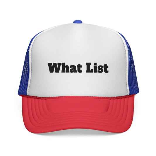 Retro Trucker Cap with 'What List' Print, Vintage Style Hat, Fun Gift for Dad, Birthday, Casual Outing, Adventurous Spirit